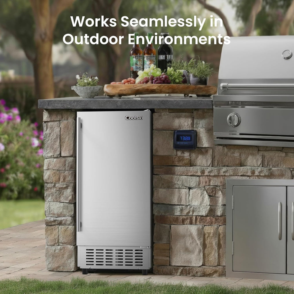 Coolski 15” Under Counter Ice Maker Machine, 130 Lbs/Day with 30 LBS Storage Bin, Built-in Freestanding Stainless Steel Ice Maker with Auto-Cleaning, Smart LCD Panel, for Commercial & Home Outdoor Use