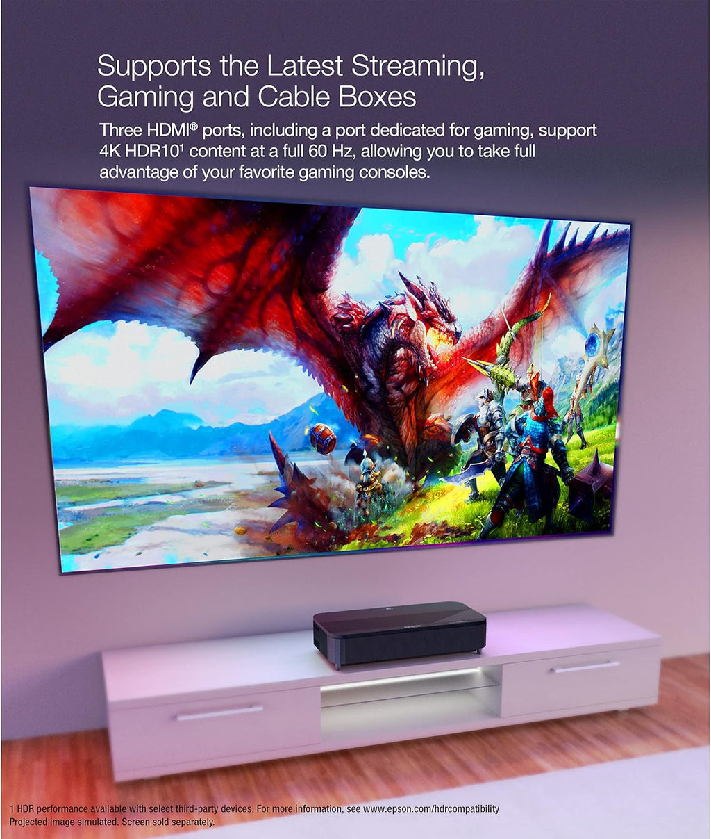 Epson EpiqVision Ultra LS800 Ultra Short Throw 3-Chip 3LCD Smart Streaming Laser Projector  4 000 Lumens  4K PRO-UHD  HDR  150" Class  Android TV  2.1ch Yamaha Built-in Speakers - Black (Renewed)