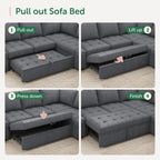 HONBAY Modular Sectional Sleeper Sofa with Pull Out Couch Bed, L Shaped Couch with Storage Seat, Sectional Couches for Living Room,Bluish Grey