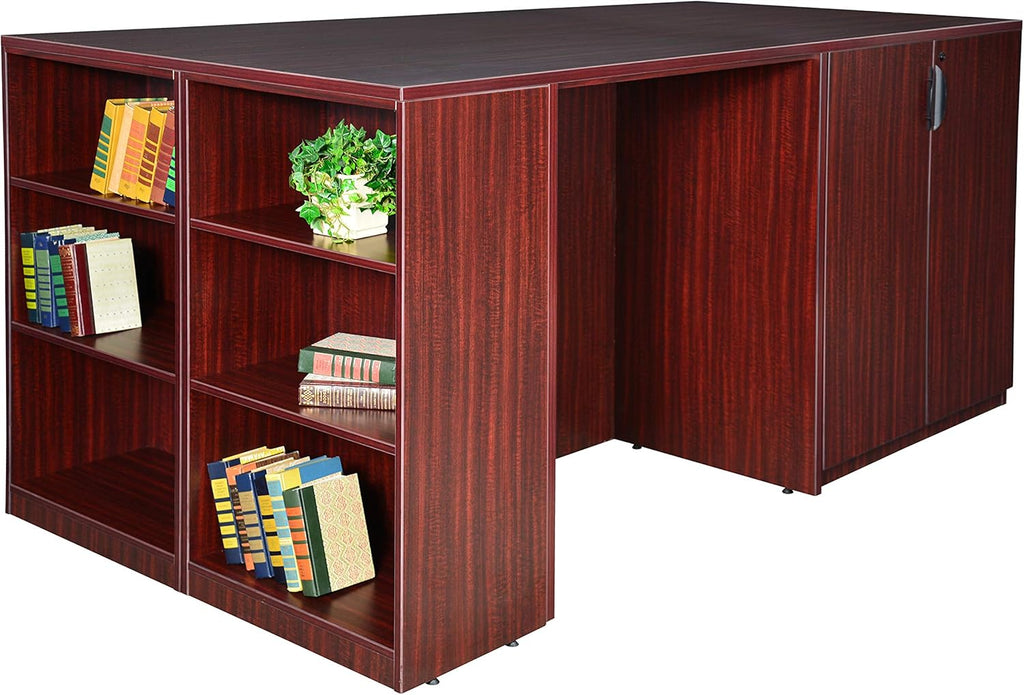 Regency Legacy Stand Up 2 Storage Cabinet/ 2 Desk Quad with Bookcase End- Mahogany