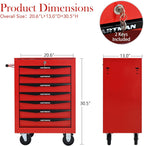 Red Metal Tool Chest with Wheels,Portable Rolling Tool Cabinet with 7 Drawers,Large Tools Chests & Cabinets with Key Locking/Pull Handle/Ball Bearing Slide for Garage Warehouse (Red+Black 7-Drawer)