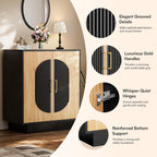 29" Fluted Modular Buffet Cabinet with Arched Doors & Gold Handles, Mid Century Modern Sideboard Credenza Storage with Adjustable Shelves, Wood Coffee Bar Console Table for Dining Living Room