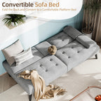Shintenchi Futon Sofa Bed, Velvet Foldable Couch, Reclining Sleeper with Removable Armrests, Upholstered Loveseat Sofa Couch with Folding Cup Holders for Home, Office, Light Gray