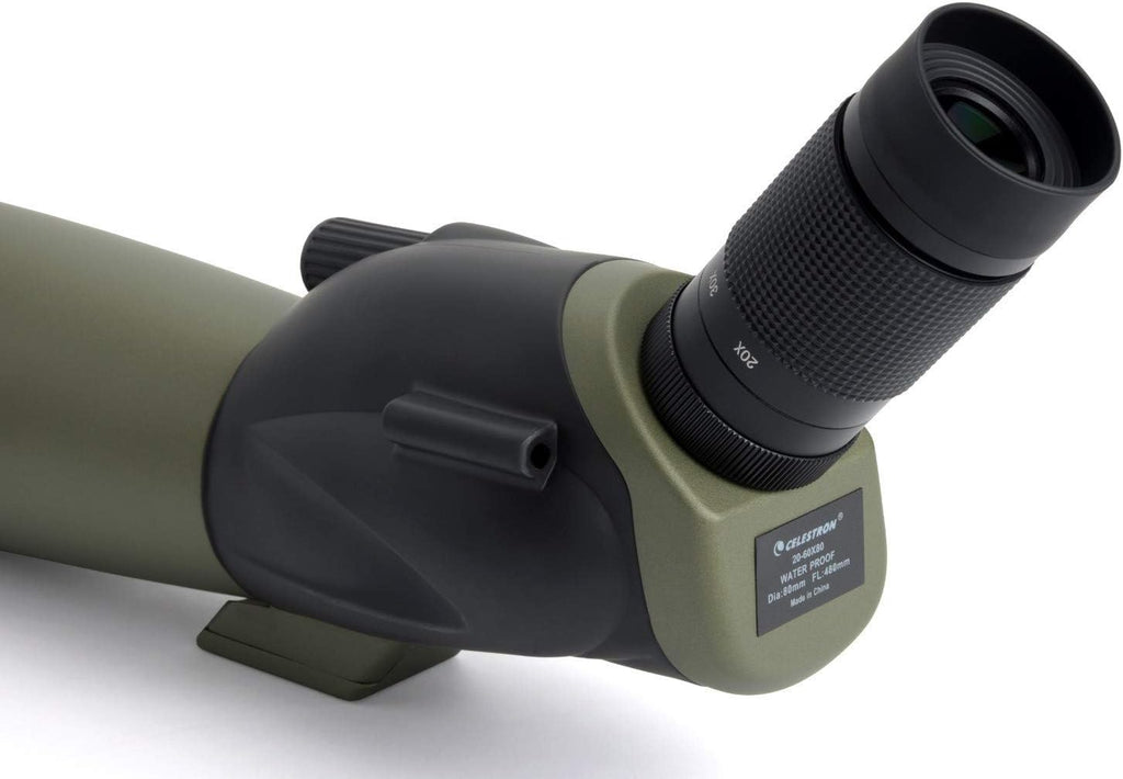 Celestron 52250 Ultima 20-60x80mm Angled Refractor Spotting Scope Telescope with Multi-Coated Optics  Waterproof Rubber Tubing and Soft Carry Case  Green