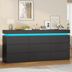9 Drawer Dresser with LED Light, Black Modern Chest of Drawers for Bedroom,Long Dresser with Drawers for Living Room, Entryway, Hallway