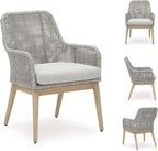 Signature Design by Ashley Seton Creek Cottage Nuvella Weather Resistant Fabric Outdoor Dining Arm Chair with Cushion, Set of 2, Light Brown & Light Gray