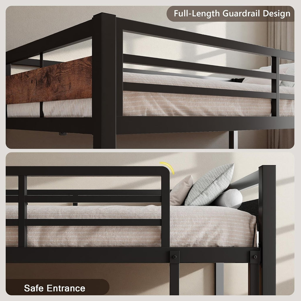 iPormis Metal Bunk Bed Twin Over Twin, HeHeavy Duty Bunk with High Guardrail and Safety Entrance Design, Under-Bed Storage Space, No Box Spring Needed, Noise Free, Vintage Brown