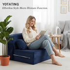 Folding Sofa Bed with Pillow, Convertible Sleeper Chair, Comfy Floor Futon Couch Mattress Lounge Sofa for Adults Portable Fold Out Chair Bed for Living Room Bedroom, Single, Navy Blue