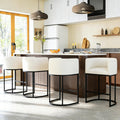 26" H Counter Height Bar Stools Set of 4, Modern Barrel Counter Stools with Backrest and Arms, Linen Fabric Upholstered Accent Barstools for Kitchen Island,Support 450 LBS (White)