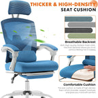 Sweetcrispy Office Computer Desk Chair, Ergonomic High-Back Mesh Rolling Work Swivel Chairs with Wheels, Comfortable Lumbar Support, Comfy Arms for Home, Bedroom, Study, Student, Blue