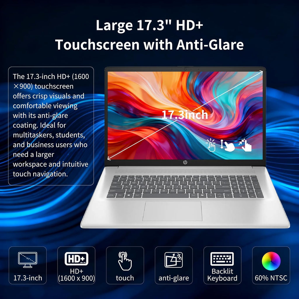 HP 17 inch Touchscreen Laptop Computer  32GB RAM  1TB SSD  17.3" HD+ Touch  Intel 10 Core i7 1355U  Backlit Keyboard  Copilot AI  Wi-Fi 6  Windows 11 Pro  Long Battery Life  Laptop for Business