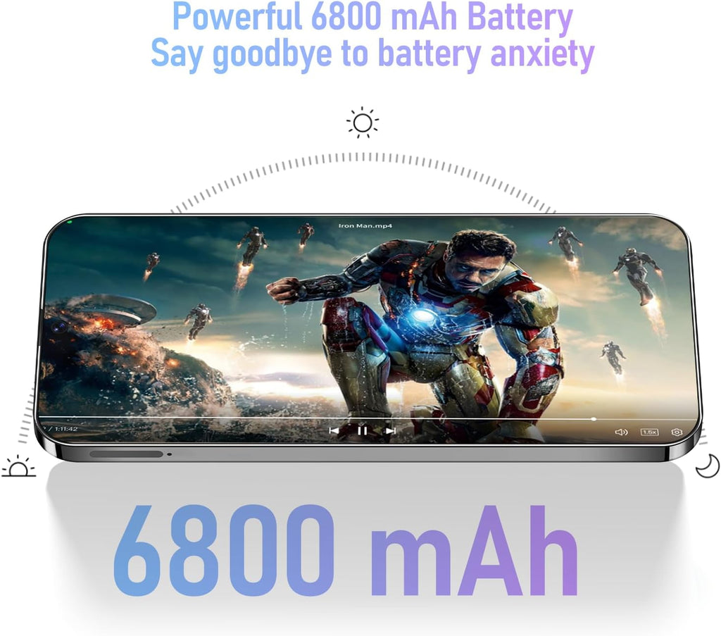 I24 Ultra Unlocked Phone 8GB+256GB Android Cell Phone 7 inch HD Screen Mobile Phone 108MP+48MP Camera 6800 mAh Extra Large Battery 5G Dual SIM (Titanium Black)