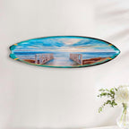 48-inch Wooden Pier Surfboard Wall Art, Handcrafted Coastal Holiday Décor by G. Debrekht
