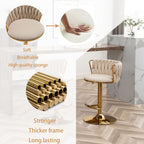 Velvet Bar Stools Set of 3, Counter Height Bar Chairs with Low Back, Gold Swivel Bar Stools for Kitchen Island, Pub (Beige)