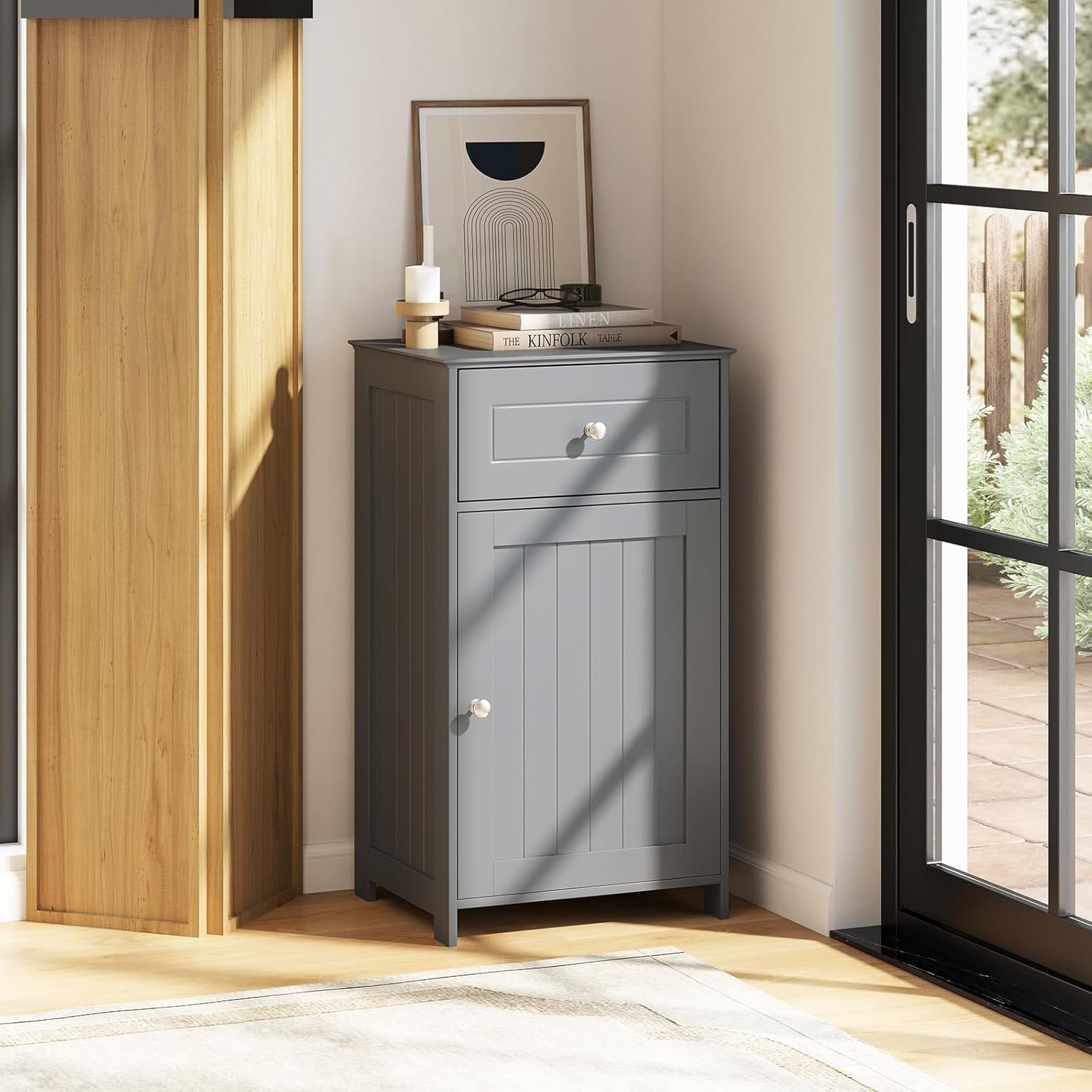 Giantex Floor Bathroom Storage Cabinet - Freestanding Cabinet with Drawer, Door, Adjustable Shelf, Anti-Tipping Device, Storage Organizer for Sofa Side, Bathroom, Living Room