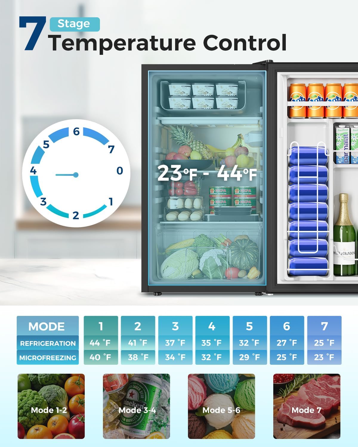 Mini Fridge with Freezer - 3.2 Cu.Ft Single Door Mini Refrigerator with Adjustable Thermostat, Low Noise, Energy Saving, Small Fridge for Bedroom, Apartment, Dorm, Classroom, Office - Silver