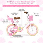 Glaf Toddler Girls Bike for Age 2-9 Years Old 12 14 16 Inch Girls Bike with Training Wheels and Doll Seat Kids Bike Bicycle with Basket Adjustable Seat