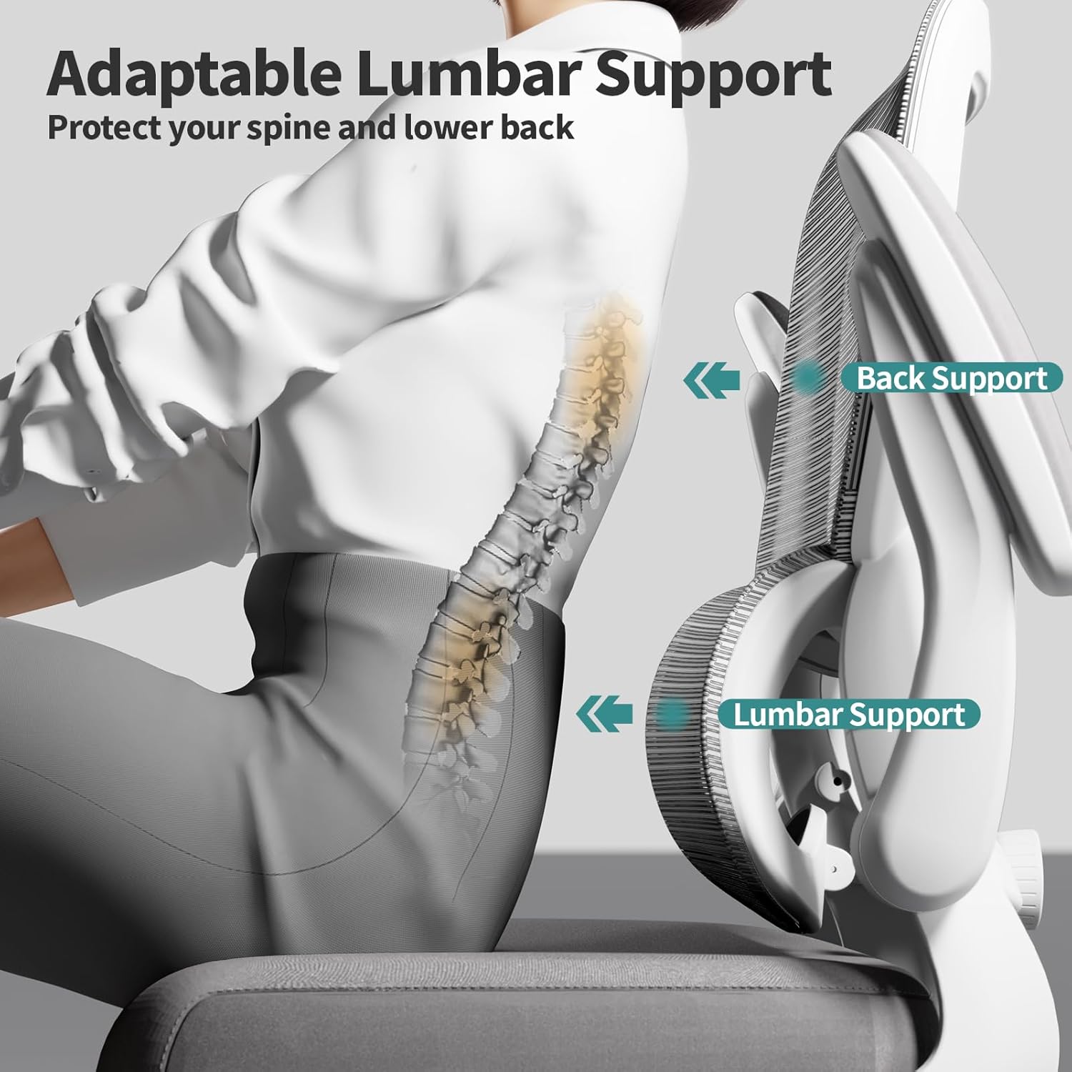TRALT Office Chair - Ergonomic Desk Chair with Adjustable Lumbar Support, Mesh Computer Chair, Executive Chairs for Home Office Comfortable Lumbar Support (Ash Gray)