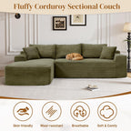 95" Boneless Cloud Sectional Couches for Living Room, Comfy Fluffy L Shaped Memory Foam Deep Seat Boneless Couch, Modular Sectional Sofa with Left Facing Chaise, Olive Green