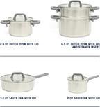 Oster Beauford 9-Piece Stainless Steel 5-Ply Encapsulated Base Cookware Set – Non-Toxic, Induction Compatible Pots and Pans with Stay-Cool Handles – Dishwasher Safe