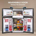 Upstreman 3.2 Cu.Ft Mini Fridge with Freezer, Double Door Mini Fridge, Adjustable Thermostat, Mini Refrigerator for Dorm, Office, Bedroom, Stainless-SD321