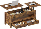 Seventable Coffee Table, 47.2" Lift Top Coffee Table with 2 Storage Drawers and Hidden Compartment, Farmhouse Center Table with Wooden Lift Tabletop, for Living Room,Rustic Brown