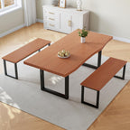 63" Dining Table with 2 Bench, Modern Kitchen Table Set for 4 to 6 Persons, Thickened MDF Wooden Table for Dining Room, Kitchen,Living Room
