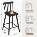 LUE BONA Windsor Wooden Bar Stools Set of 4 for Kitchen Island, Farmhouse 24 Inch Counter Height Stools Chairs with Spindle Back, Black