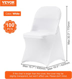 VEVOR Stretch Spandex Folding Chair Covers, Universal Fitted Chair Cover, Removable Washable Protective Slipcovers, for Wedding, Holiday, Banquet, Party, Celebration, Dining (100PCS White)
