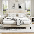 King Size Platform Bed Frame with Upholstered Headboard, Wooden Slats Support, Noise Free, No Box Spring Needed, Easy Assembly, Beige, Velvet