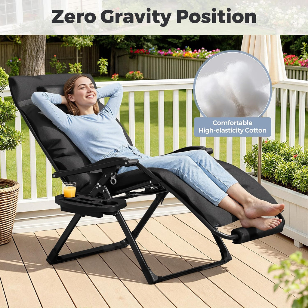 Homall Oversized Zero Gravity Chair, 32In Recliner Lounge Chair with Removable Soft Cushion and Cup Holder, Adjustable Anti Gravity Chair Folding Patio Chairs Padded for Indoor and Outdoor (Black)