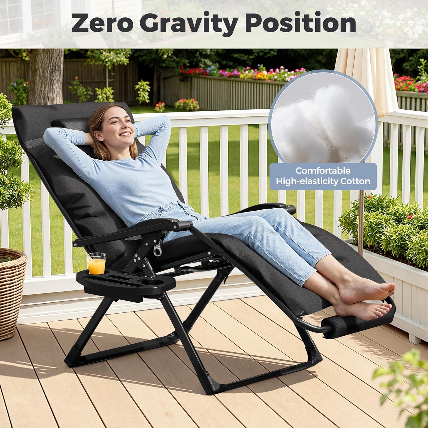 Homall Oversized Zero Gravity Chair, 32In Recliner Lounge Chair with Removable Soft Cushion and Cup Holder, Adjustable Anti Gravity Chair Folding Patio Chairs Padded for Indoor and Outdoor (Black)