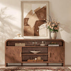 TV Stand for TVs Up to 65'' - [Unique Curved Profile, FSC-Certified Wooden Board] Entertainment Center with Adjustable Shelves and Storage Cabinet Modern Media Console for Living Room