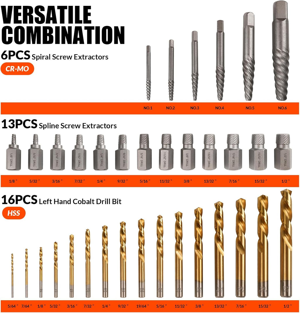 Coobeast 62Pcs Screw Extractor Set with Left Hand Drill Bit, Bolt Extractor Kit Heavy Duty, Easy Out Extractor Socket Set for Broken Nuts Bolts, Stripped Screw Remove with Portable Case