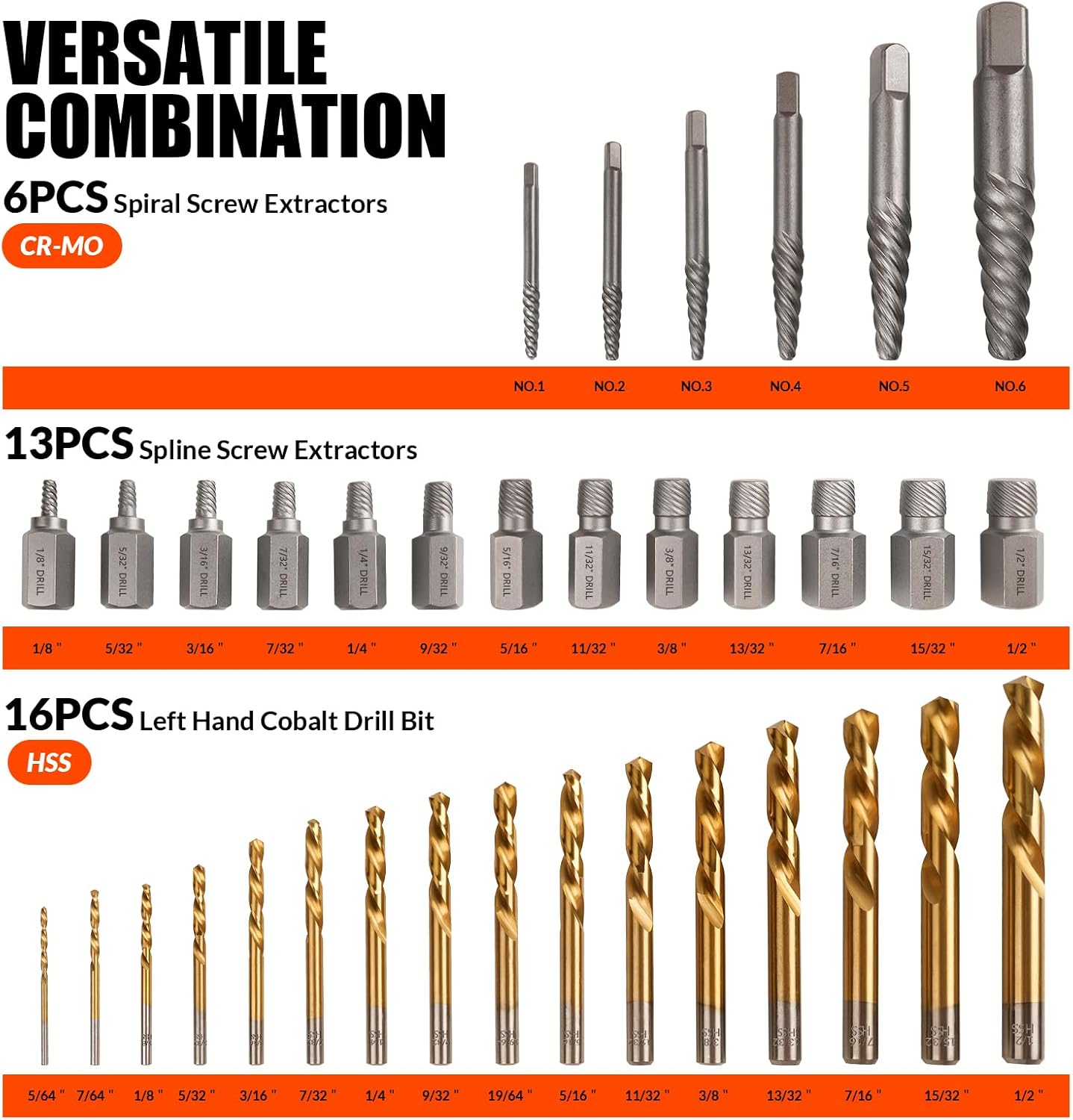 Coobeast 62Pcs Screw Extractor Set with Left Hand Drill Bit, Bolt Extractor Kit Heavy Duty, Easy Out Extractor Socket Set for Broken Nuts Bolts, Stripped Screw Remove with Portable Case