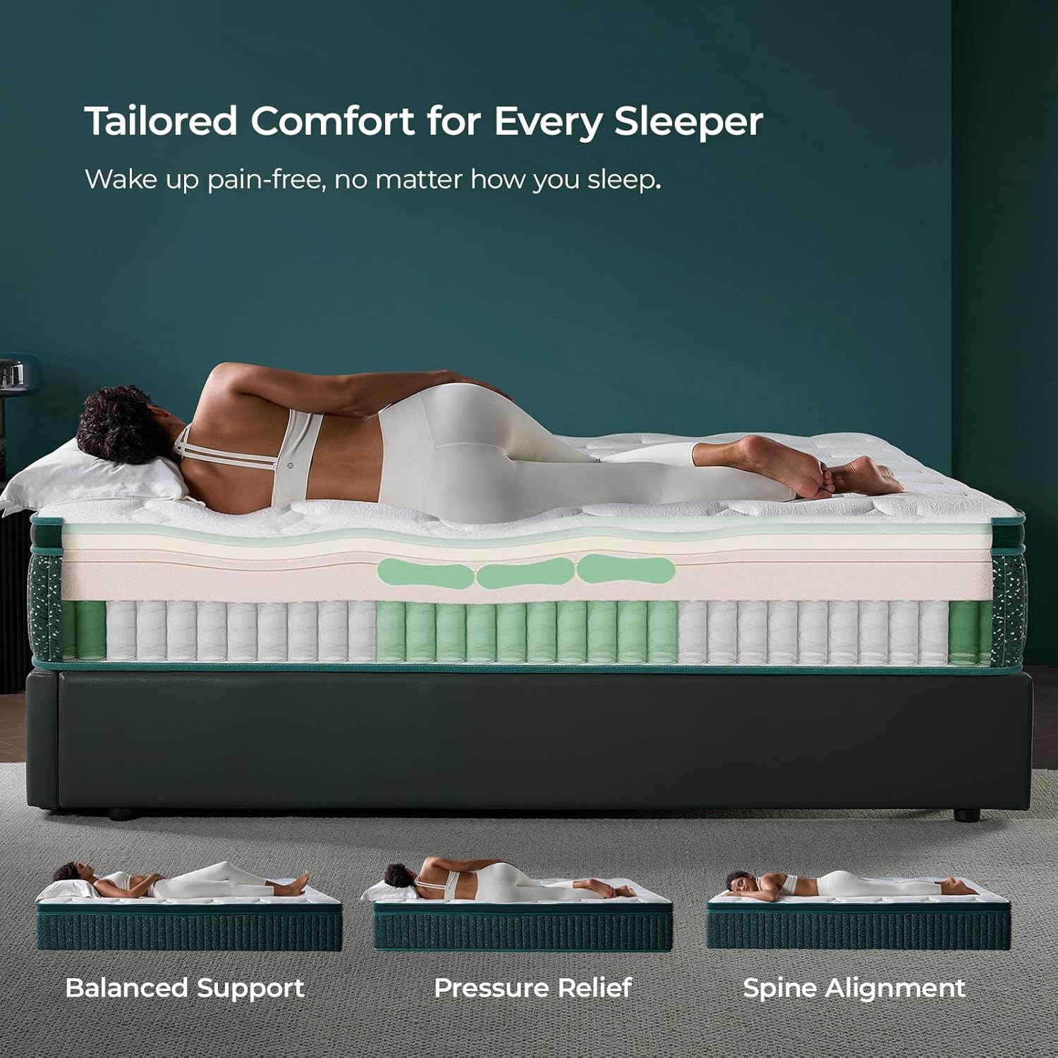 14 Inch Queen Hybrid Mattress – Medium Firm, Cooling Gel Memory Foam & Zoned Pocket Coils – Supportive Comfort, Motion Isolation & Pressure Relief