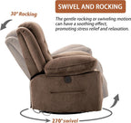 Power Swivel Rocker Recliner with Massage and Heat, USB Port, Infinite Position, Oversized Electric Glider Rocking Chairs Living Room, Soft Fabric Reclining Sofa Chair(Mocha)