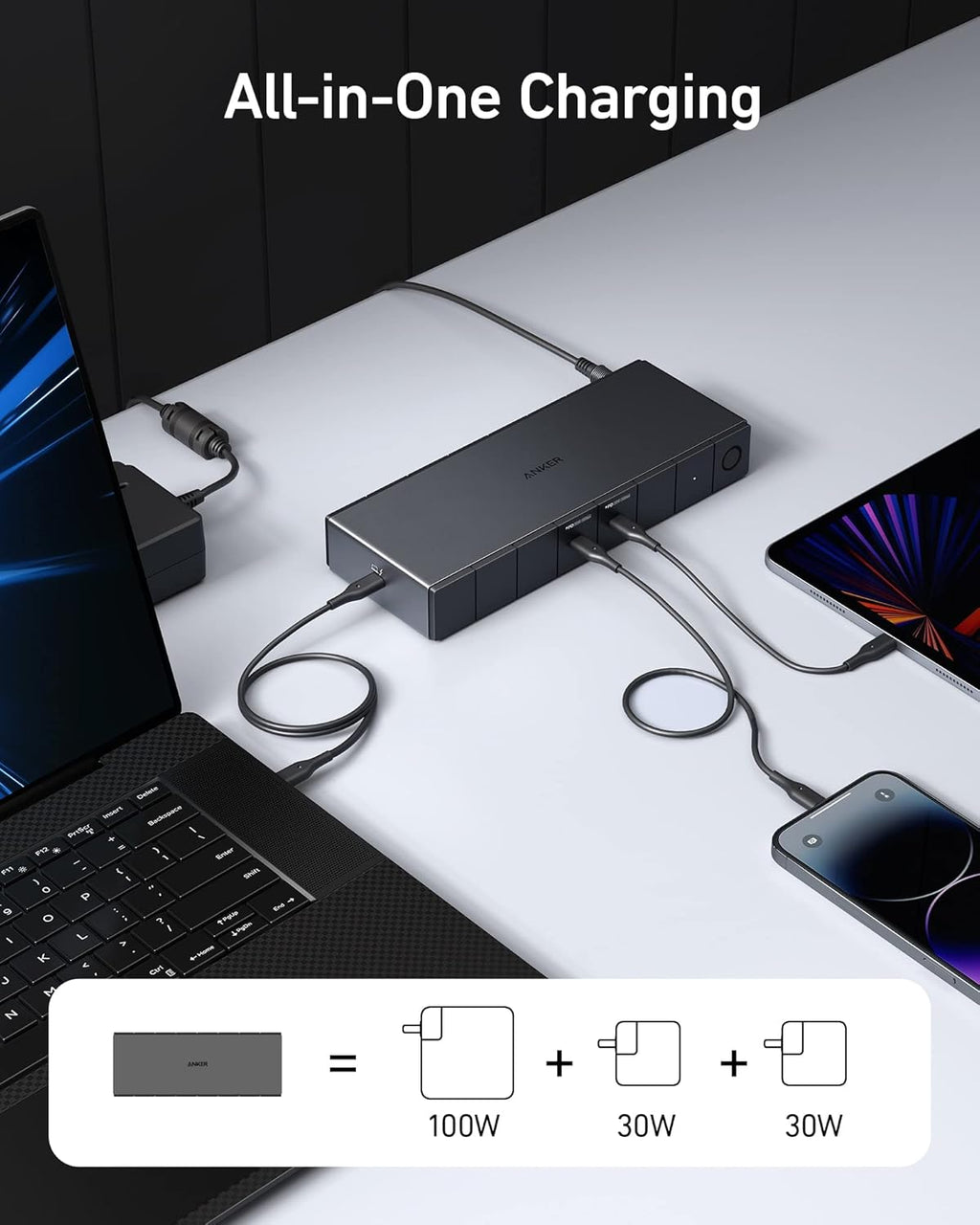 Anker 778 Thunderbolt Docking Station (12-in-1  Thunderbolt 4)  40 Gbps with Max 100W Charging for Laptop  Single 8K  Quad 4K Display  Ethernet  6 USB Ports for Dell  HP Laptops and More(Gray)