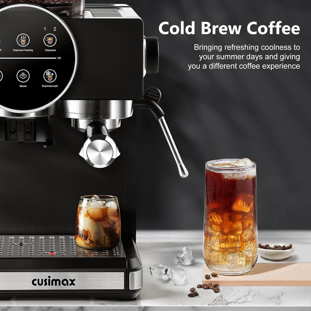 CUSIMAX Espresso Machine with Grinder, 20 Bar Professional Expresso Coffee Machines with Milk Frother Steam Wand, Espresso Maker with 60oz Removable Water Tank, Cappuccino & Latte Machine for Home