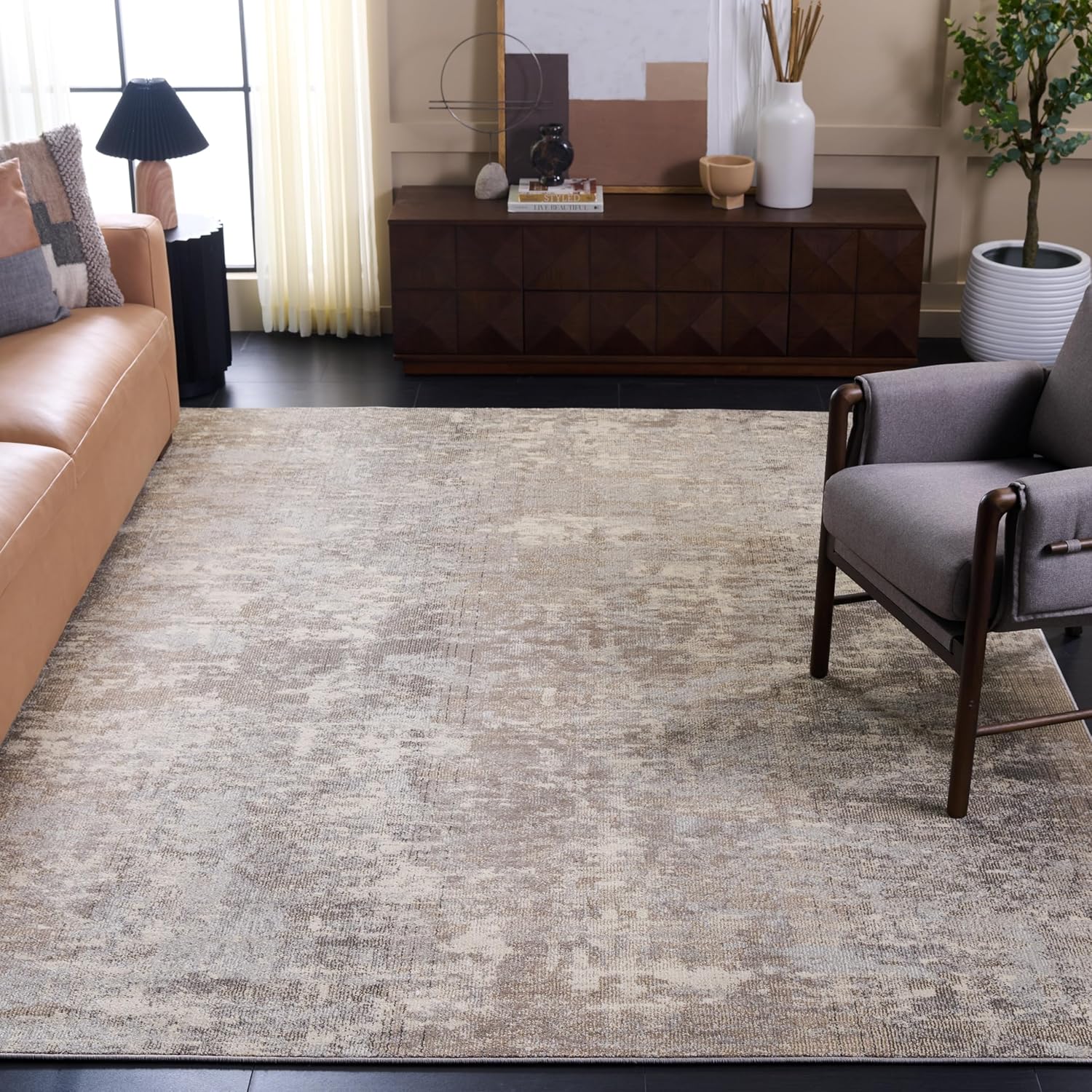 SAFAVIEH Madison Collection X-Large Area Rug - 12' x 15', Grey & Beige, Modern Abstract Design, Non-Shedding & Easy Care, Ideal for High Traffic Areas in Living Room, Bedroom (MAD471G)