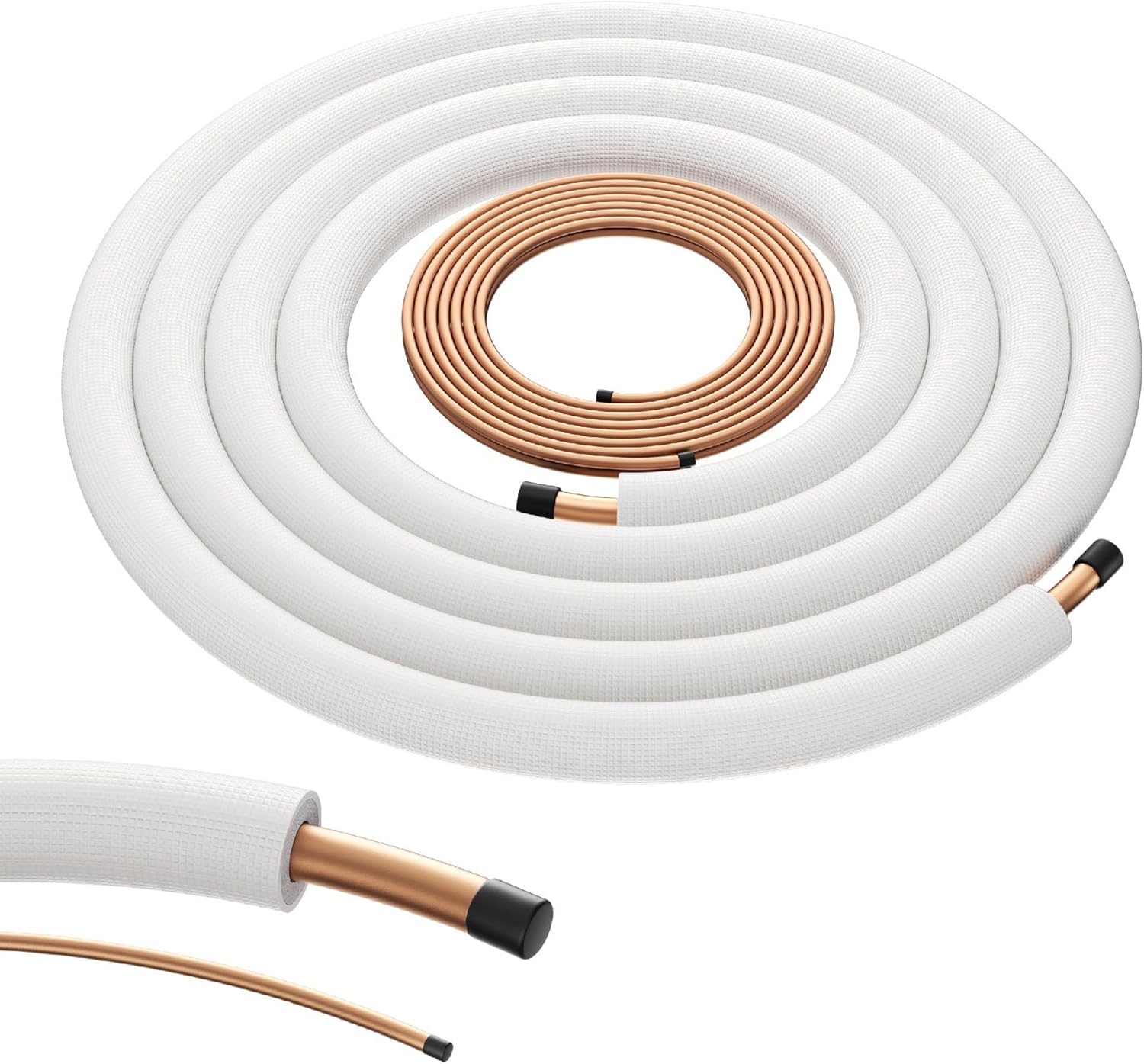 Della 50 Ft Length Central Air Conditioner Line Set, 3/8" & 3/4" O.D. Copper Pipes and 3/8" Thick White XPE Insulated Foam, Compatible with Central AC, Heat Pumps & Other HVAC Systems