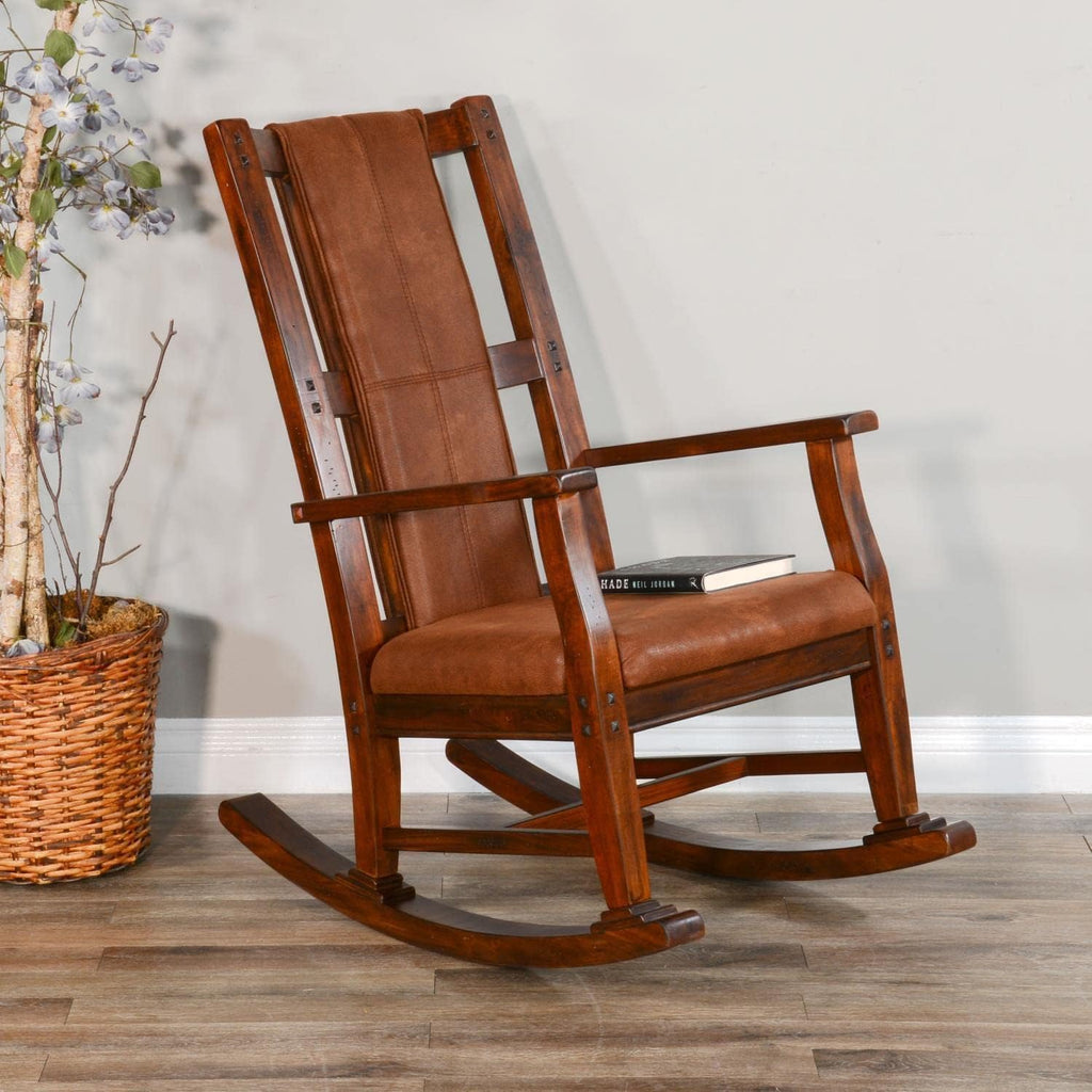 Pemberly Row Wood Rocking Chair, Indoor in Chocolate (41" H x 26" W x 22.5" D) for Living Room with Cushion Seat, High Back, Easy Assembly