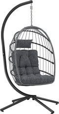 LEYCAY Hanging Egg Chair with Stand, Outdoor Indoor Swing Egg Chair with Cushion, Wicker Hammock for Patio, Bedroom 350 LBS Capacity-Dark Grey