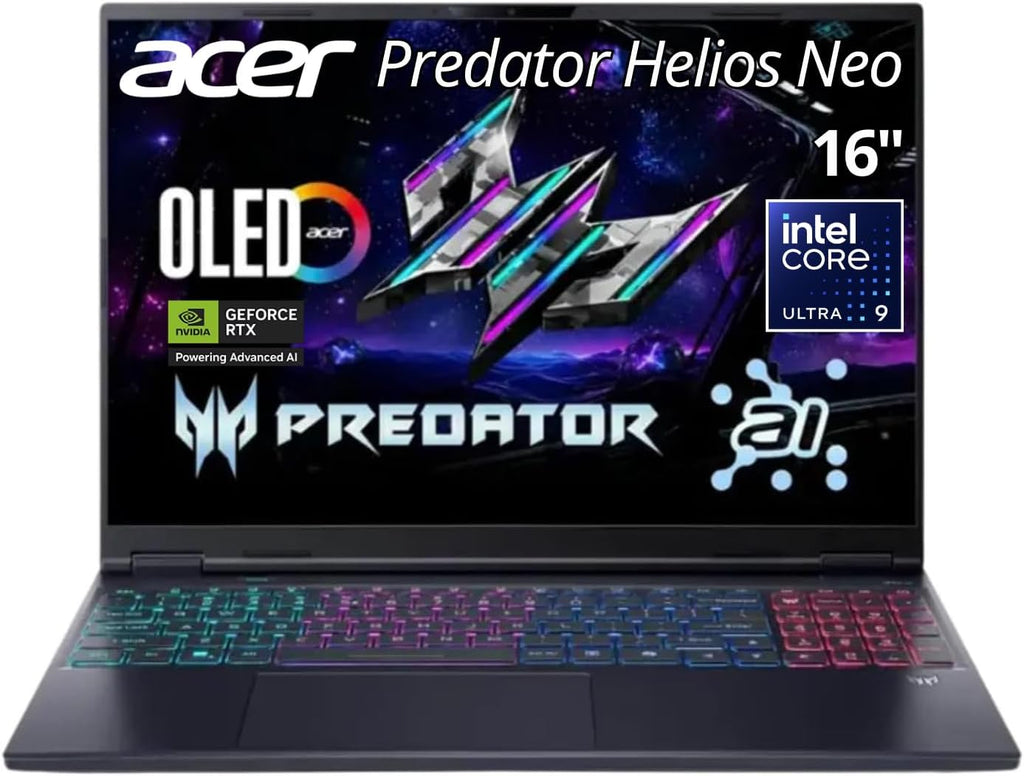 acer Predator Helios Neo PHN16-73-95NT Gaming Laptop | 16" QHD+ OLED 240Hz | Intel Core Ultra 9 275HX | NVIDIA RTX 5070 Ti | 64GB DDR5 | 2TB SSD | WiFi 6E | Backlit RGB | HDMI 2.1 | Thunderbolt 4