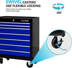 7-Drawer Tool Cart on Wheels, Drawers Rolling Tool Chest with Key Lock, Mobile Trolley Organizer Tools Box with Locking Wheels & Ball Bearing Drawers for Garage,Repair Shop (Black&Blue)