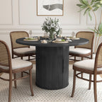 weselon 47 inch Round Dining Table for 4, Kitchen Table Dinner Table with 2-Layer Storage Shelf and Wood Slide Door for Home Dining Room Living Room (Black)