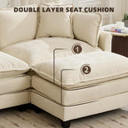 111.5” Modular Sectional Sofa L-Shaped Convertible Couches, 3 Seater Chenille Deep Seat Sleeper Cloud Couch with Pillows and 2 Ottomans for Living Room, Apartment, Office(Beige)