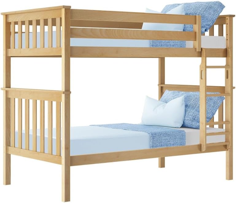 Max & Lily Bunk Bed Twin over Twin, Solid Wood Bunk Bed Frame with Ladder for Kids, 14" Safety Guardrails, Easy Assembly, No Box Spring Needed, Natural