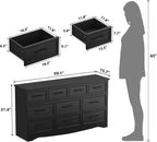 Black Dresser for Bedroom, 10 Drawer Dresser, 59" Wide Chest of Drawers w/Brushed Metal Handle, Wood Dressers TV Stand, Closet Organizers and Storage Cabinet for Bedroom, Living Room, Hallway