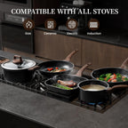 Kikcoin 16Pcs Ceramic Pots and Pans Set Non Stick, Includes a 9.5" Grill Pan, Induction Kitchen Cookware Sets, Black Nonstick RV Kitchen Camping Cooking Sets Stackable (PTFE, PFOS, PFOA Free)